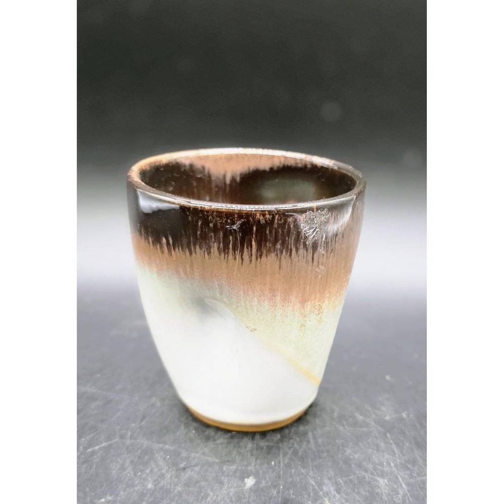 Vintage Peter Pots Pottery Brown Open Sugar Bowl Spooner 3.5" Pinched